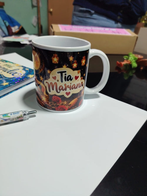 Ejemplo real de tazón sublimado personalizado: Tía Mariana