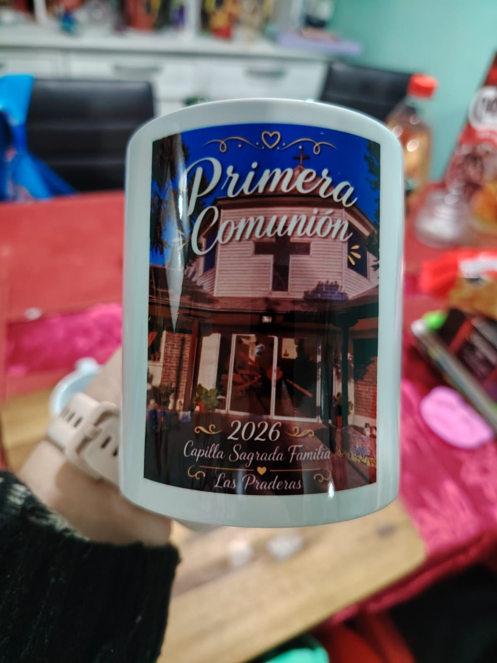 Ejemplo real de tazón sublimado personalizado para Primera Comunión